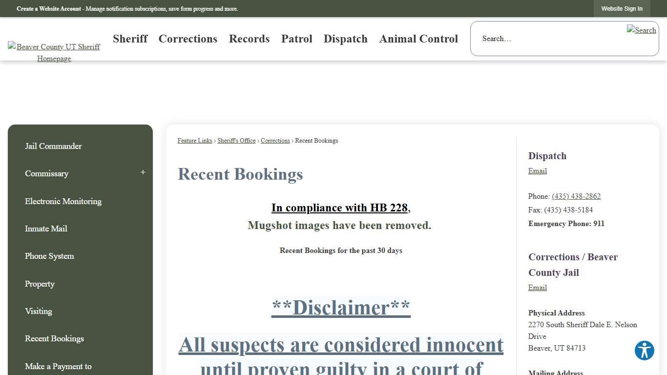 Recent Bookings | Beaver County, UT - Official Website