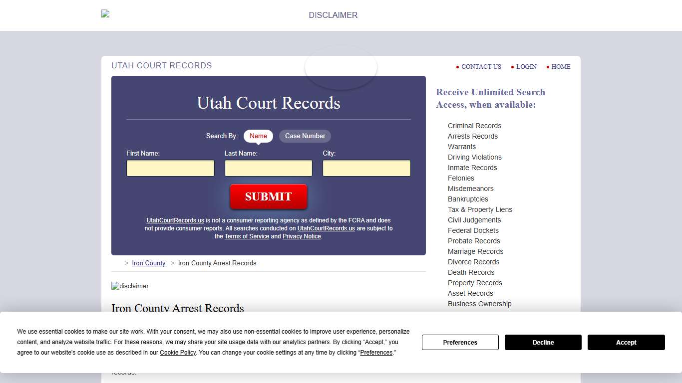 Iron County Arrest Records | UtahCourtRecords.us